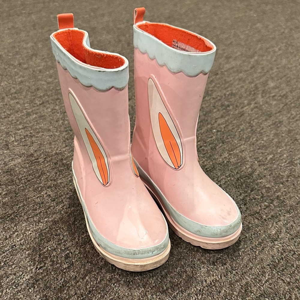 EUC Girls Rain Snow Boots Sz 7/8 shoes cute orange two tone rubber insulated